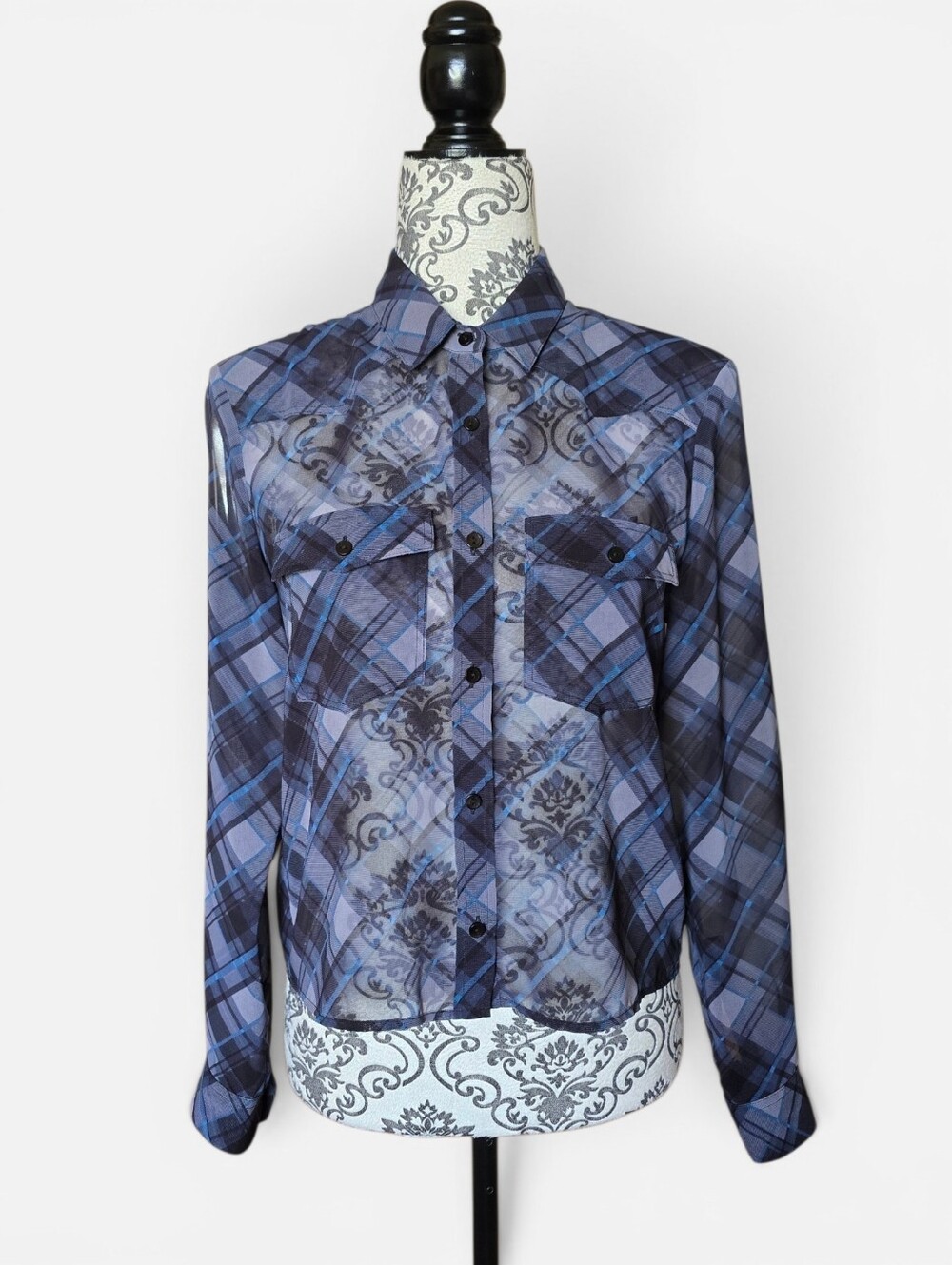 The Kooples Sheer Plaid Blouse